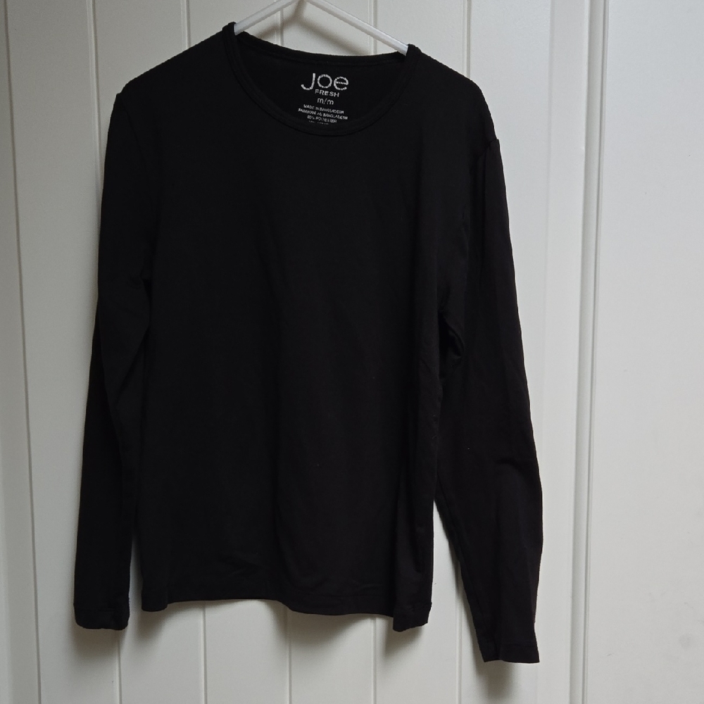 Joe Fresh Classic Black Crew Neck Top Kids Medium Long Sleeve